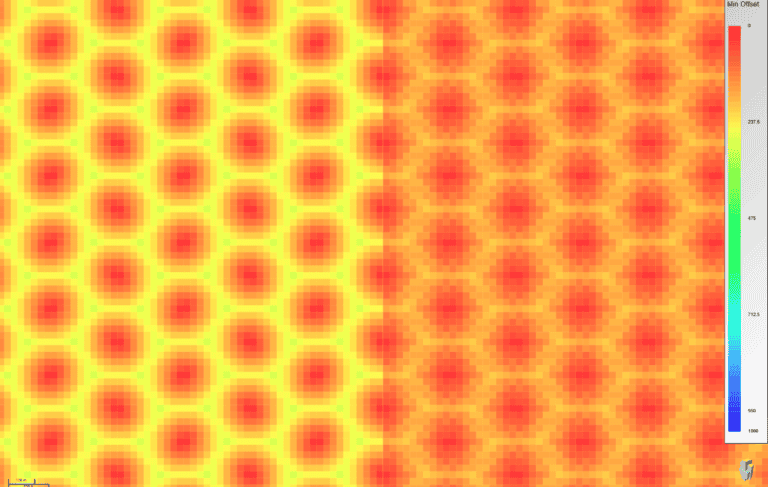 250m RX Spacing, primaries (left), multiples (right)