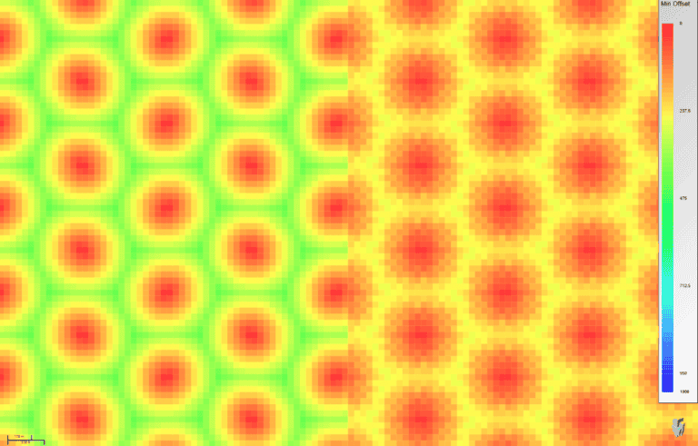 350m RX Spacing, primaries (left), multiples (right)