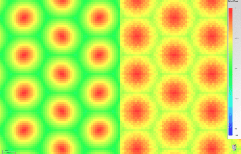 450m RX Spacing, primaries (left), multiples (right)