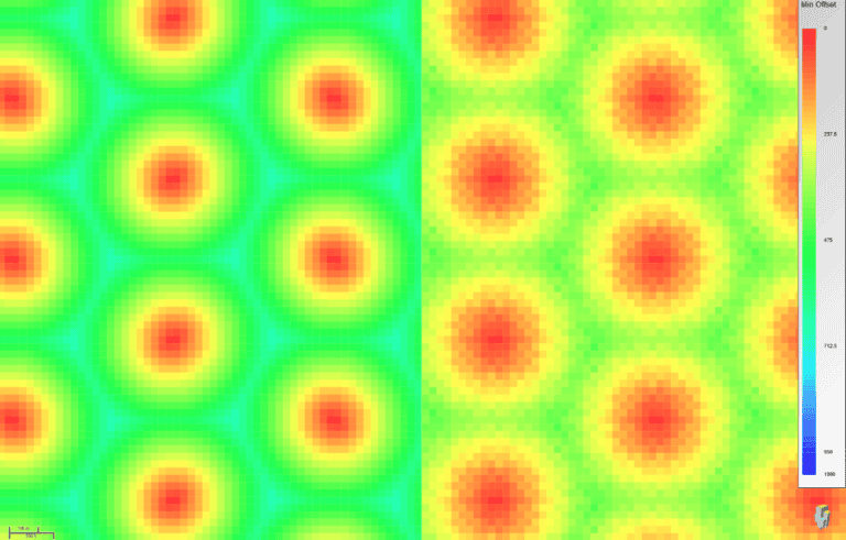550m RX Spacing, primaries (left), multiples (right)
